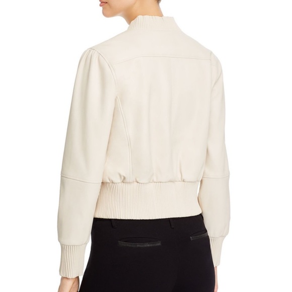 Tahari Faux Leather Beige Bomber Jacket - Picture 4 of 10